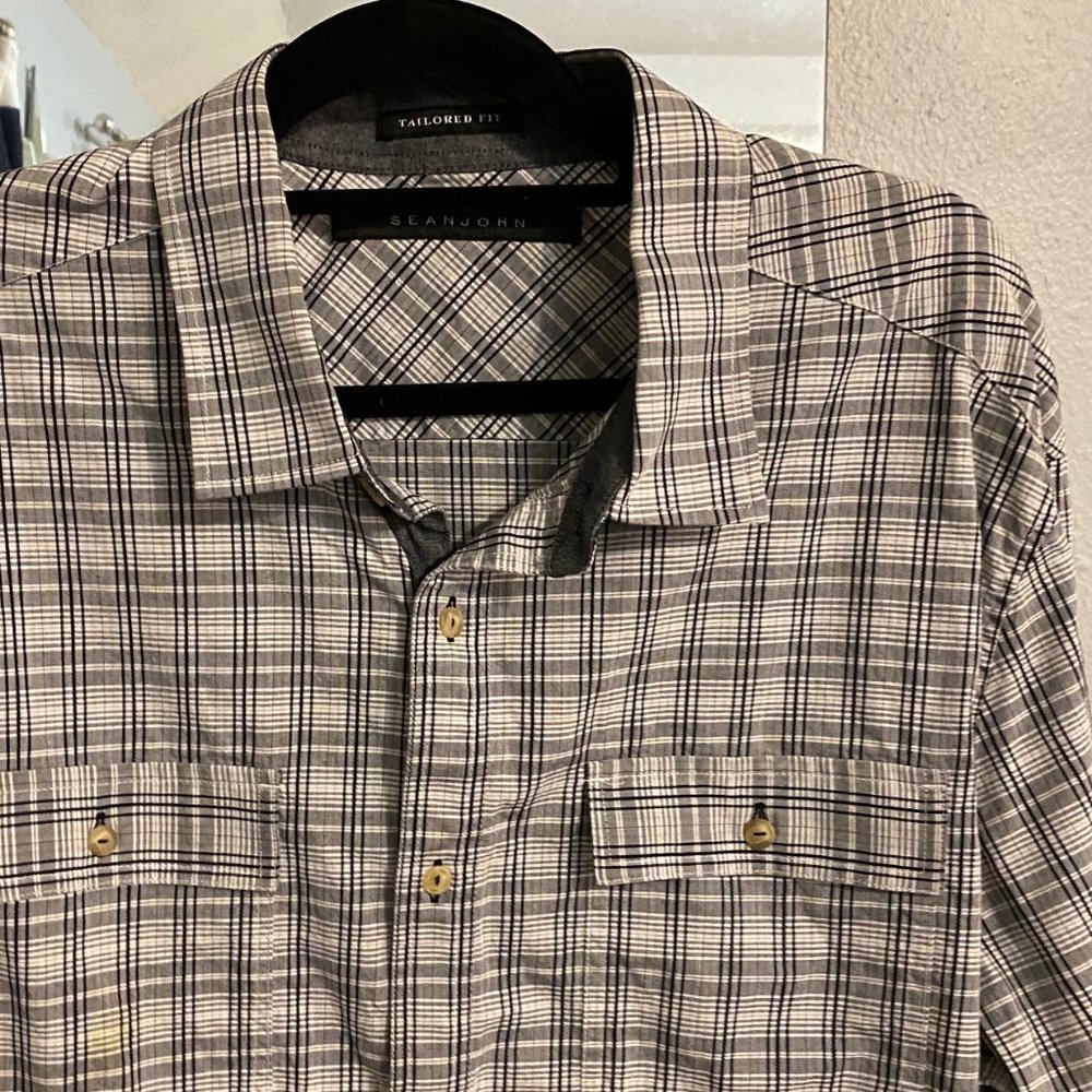 Sean John Mens Plaid Button-Down Dress Shirt 3XL